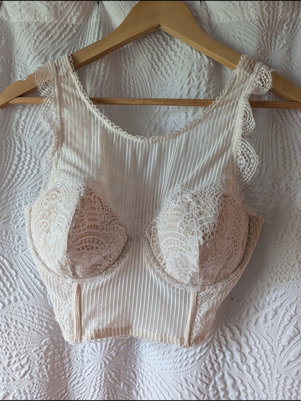 Victoria's Secret Lace Longline Bralette in Cream